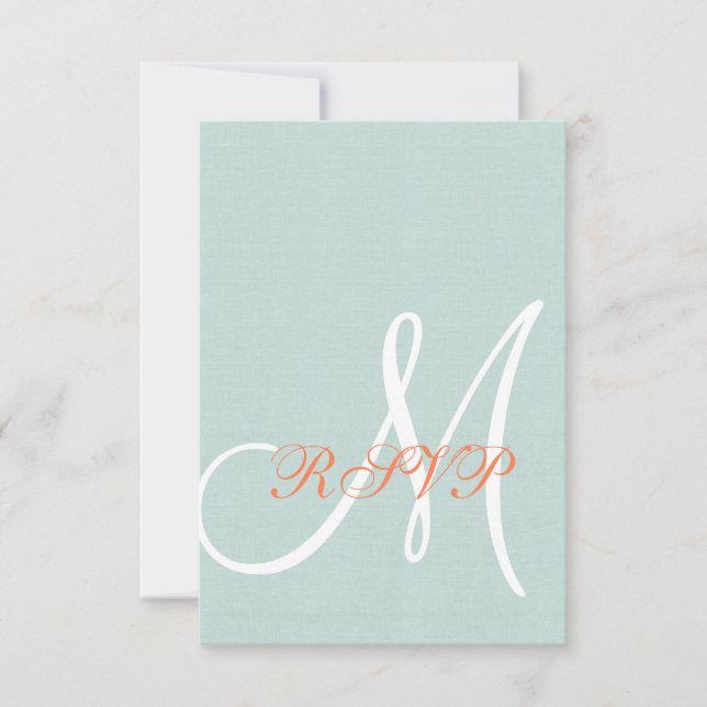Coral Mint Green Linen Mariage rustique Carte RSVP (Devant)