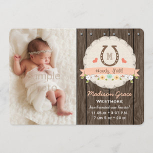 Coral Monogram Horseshoe Western Baby Faire-part