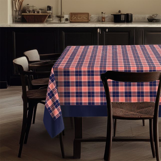 Coral Navy Check Nappe à la mode Vibes à manger (Coral Navy Check Tablecloth Trendy Dining Vibes)