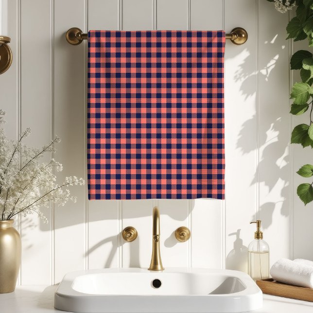 Coral Navy Plaid Towel Birthday Gift with Style (Coral Navy Plaid Towel Birthday Gift with Style)