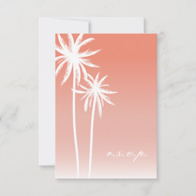 Coral Ombré Palm Trees Beach Wedding RSVP (Devant)