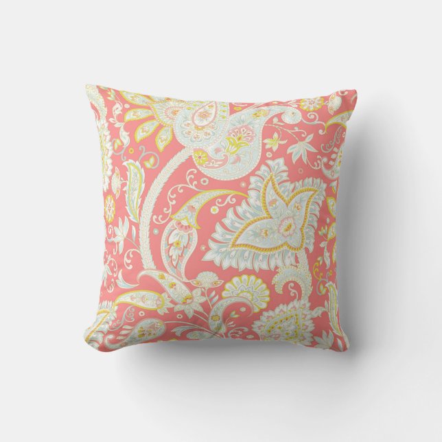 Coral Pastel Paisley Coussin (Recto)