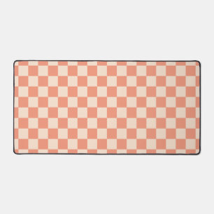 Coral Peach Checkerboard Check Retro Motif