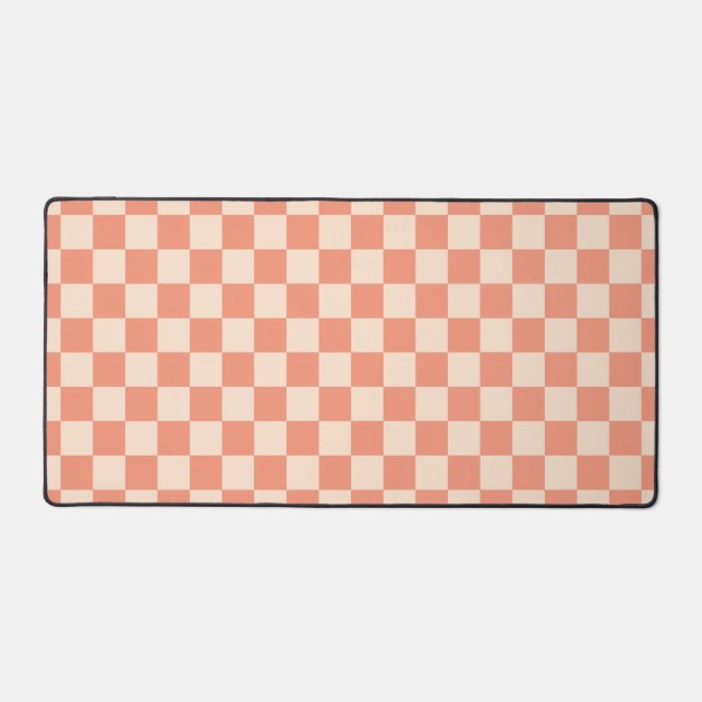 Coral Peach Checkerboard Check Retro Motif (Recto)