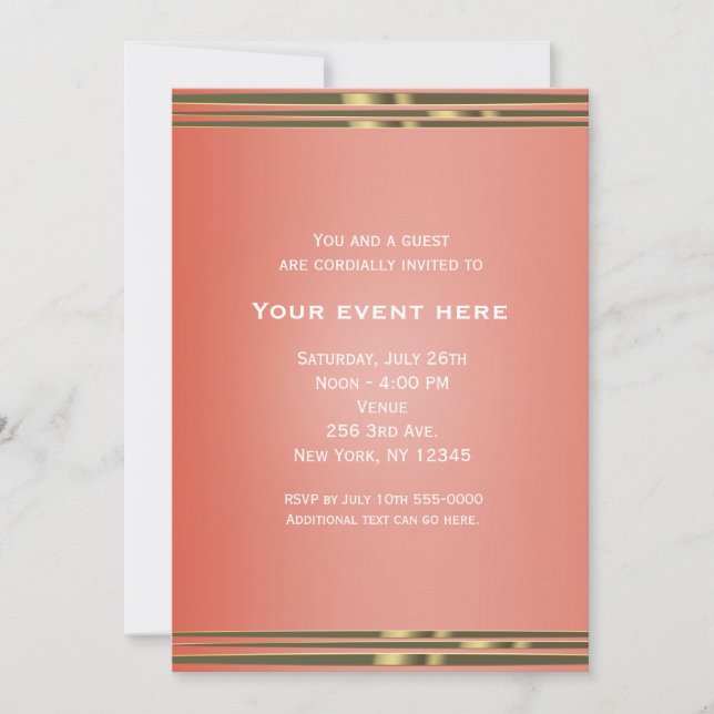 Coral Peach Dipped Chic Elegant Party Invitation (Devant)