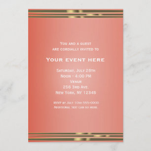 Coral Peach Dipped Chic Elegant Party Invitation