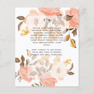 Coral Peach Gold Bronze Floral Wedding Invitations