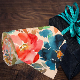 Coral Peach Indigo Marine Roses Floral Cravate