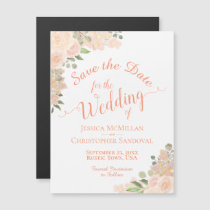 Coral Peach Roses Enregistrer la date Magnet de ca