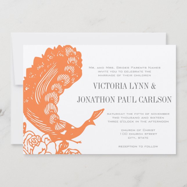 Coral Peacock Roaring 20's Wedding Invitations (Dos)
