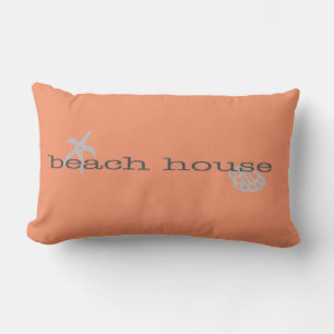 Coral Pink Beach House Coussin avec coquillages