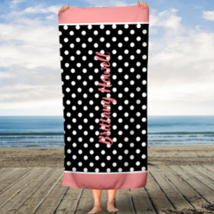 Coral Pois noir et blanc serviette de bain personn