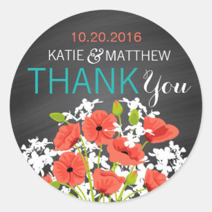 Coral Poppy Chalkboard Merci moderne Étiquette
