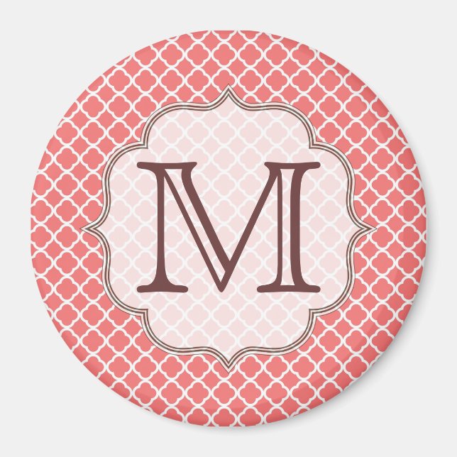 Coral Quaterfoil Latti Monogramme Aimant initial (Devant)