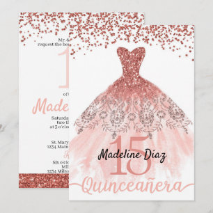 Coral Quinceanera Anniversaire Invitation Cumplean