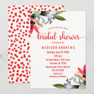 Coral Red Poppy Floral Bridal Douche Invitation