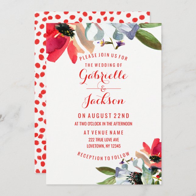 Coral Red Poppy Floral Wedding Invitations (Devant / Derrière)