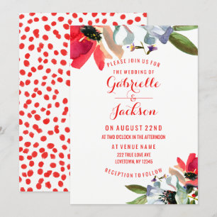 Coral Red Poppy Floral Wedding Invitations