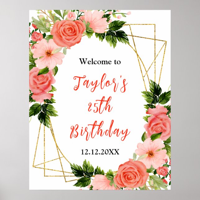 Coral Red Roses Floral Anniversaire Affiche de bie (Devant)