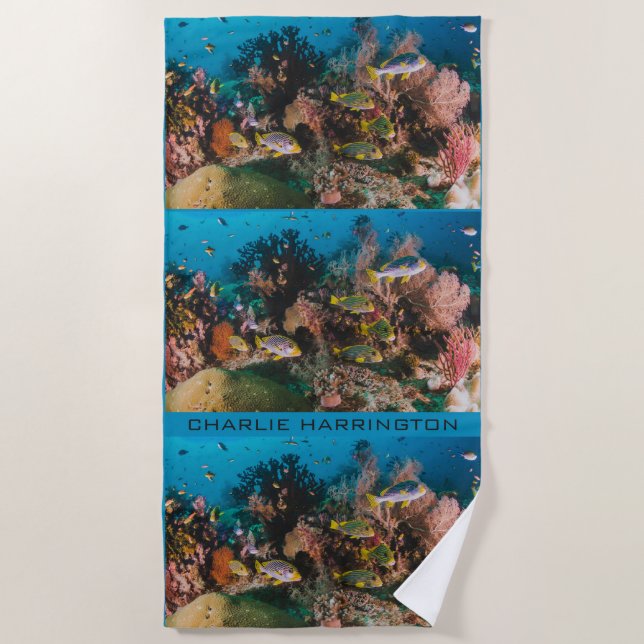 Coral Reef nom personnalisé serviette de plage (Devant)