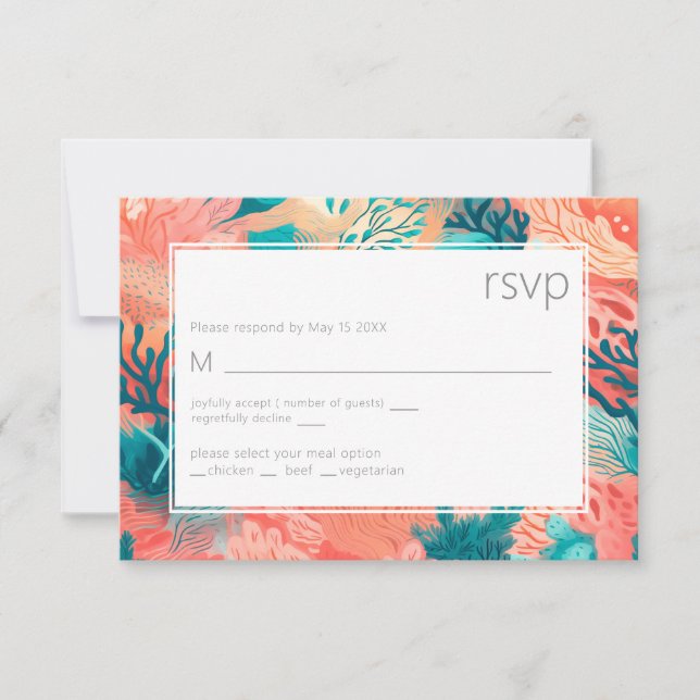 Coral Reef Vibrant rose et turquoise RSVP (Devant)