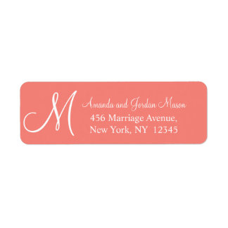 Coral rose blanc Monogramme Mariage Étiquette de a