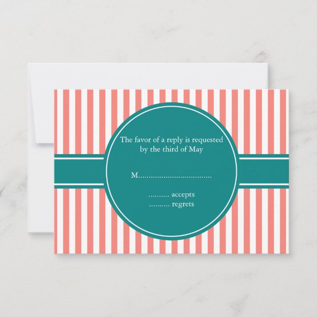 Coral rose et blanc rayures et mariage Teal RSVP (Devant)