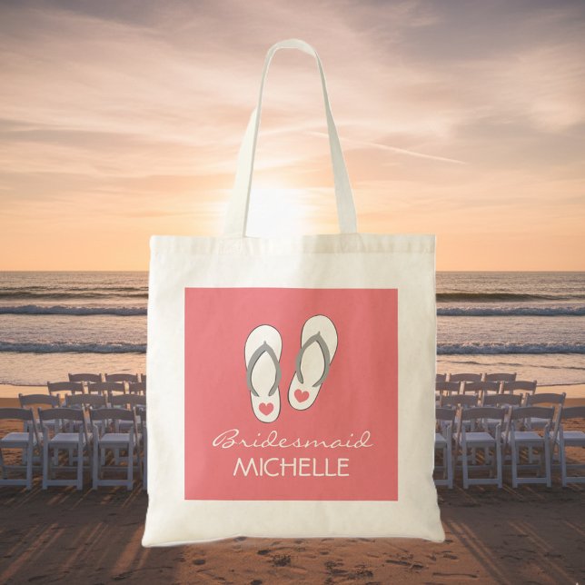 Coral rose plage tongs sacs fourre-tout mariages (beach wedding tote bag)