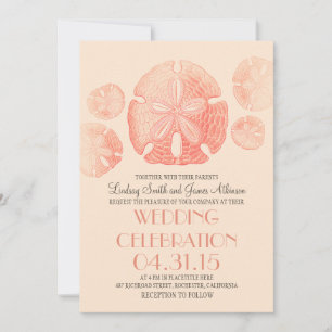 Coral rose sable dollars plage mariage invitations