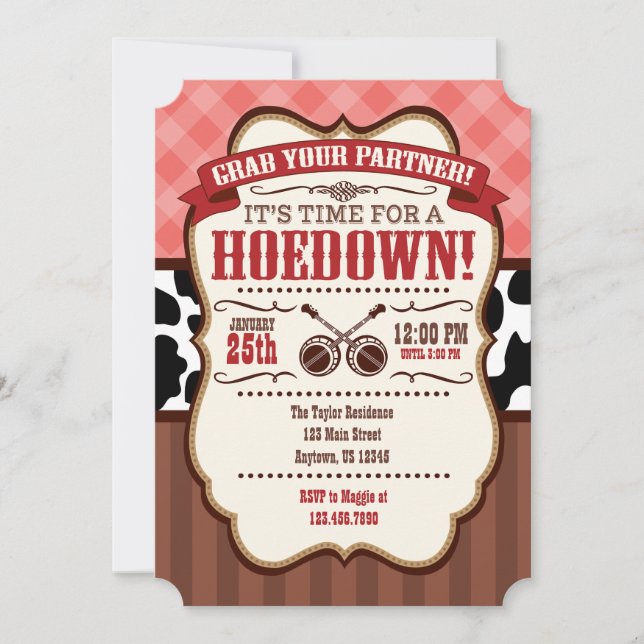 Coral Rouge Brown Hoedown Party Invitation (Devant)
