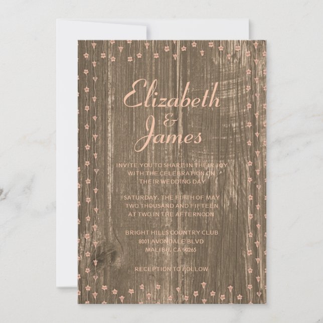 Coral Rustic Country Barn Invitations au mariage d (Devant)