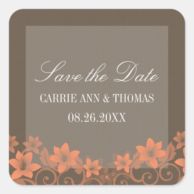 Coral Rustic Floral Enregistrer les stickers Date (Devant)