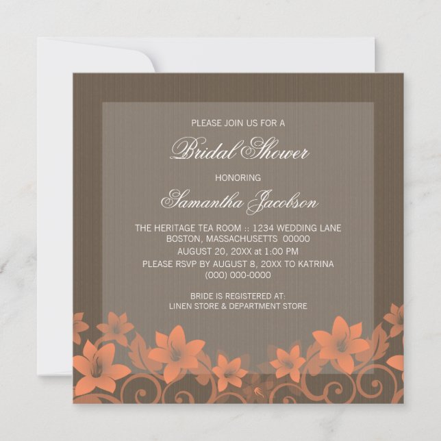Coral Rustic Floral Fête des mariées Invitation (Devant)