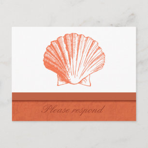 Coral Shell Beach Wedding Carte postale RSVP