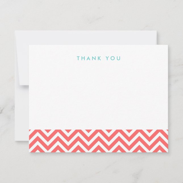 Coral Simple Chevron Merci Cartes de notes (Devant)