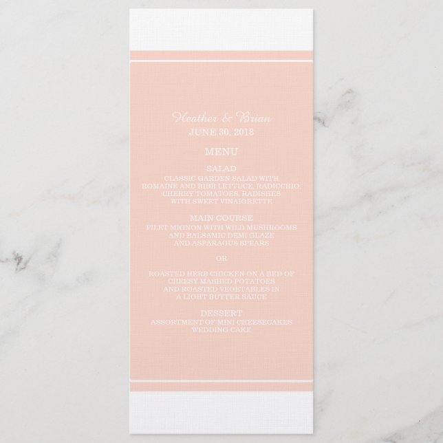 Coral Simple Élégant Menu Mariage (Devant)