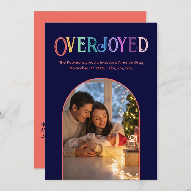 Coral Spark Xmas Baby Faire-part de naissance Phot (Devant / Derrière)