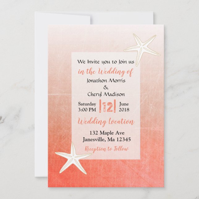 Coral Starfish Plage Mariage Invitations (Devant)