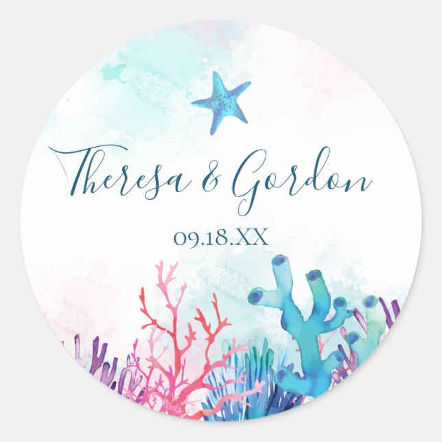 Coral Starfish, Stickers Mariage Plage (Devant)