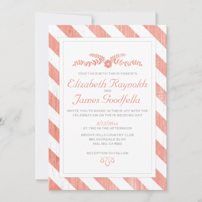 Coral Stripes Mariage Invitations (Devant)