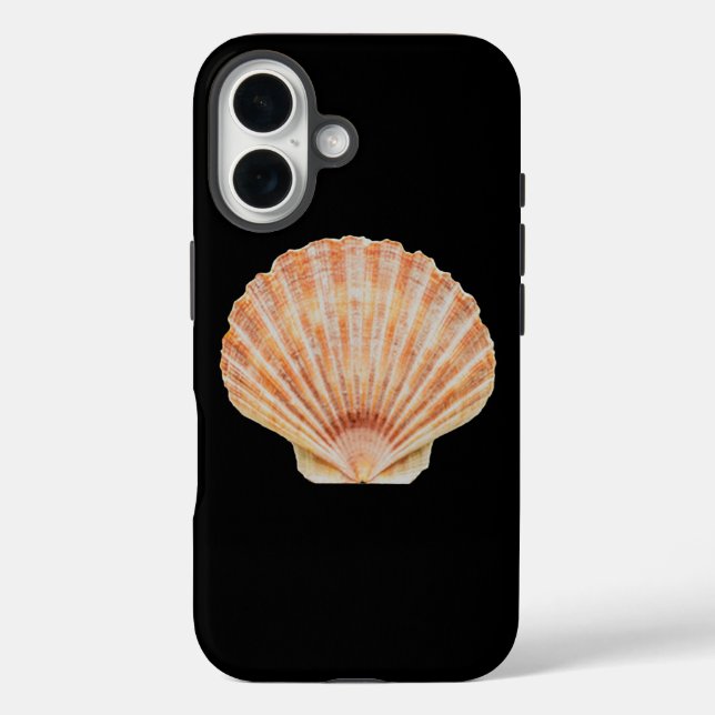 Coral Toned Scallop Shell Black iPhone 16 Coque (Verso)