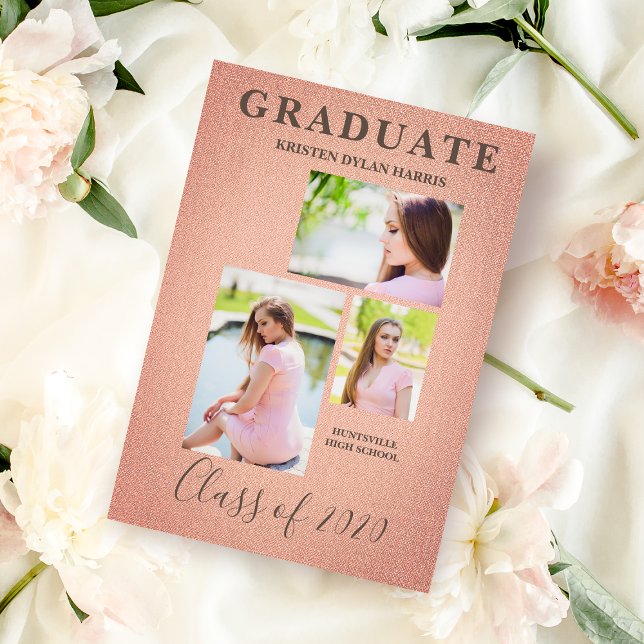 Coral Trois Photos Collage Graduation Textile (Créateur téléchargé)