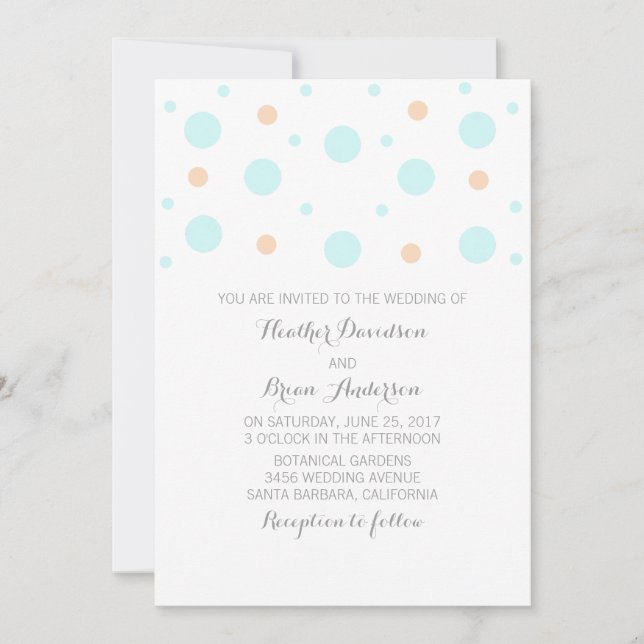 Coral Turquoise Confetti Mariage Invitation (Devant)