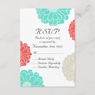Coral Turquoise Zinnia Mariage Fleur RSVP