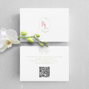 Coral Vert Blanc Floral Monogramme QR Mariage RSVP