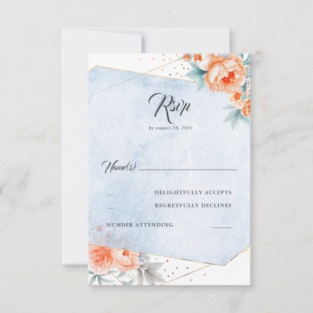 Coral Vivant Dusty Blue Floral Mariage RSVP (Devant)