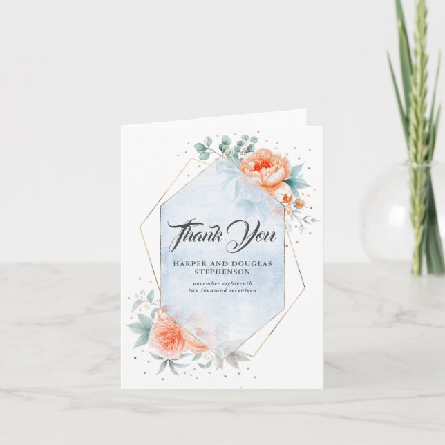 Coral vivant Floral Moderne Merci Mariage (Devant)