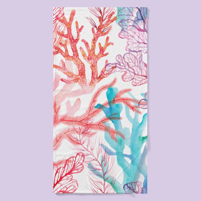 Coraux aquarelles. Motif sans couture avec sous (Serviette de bain)