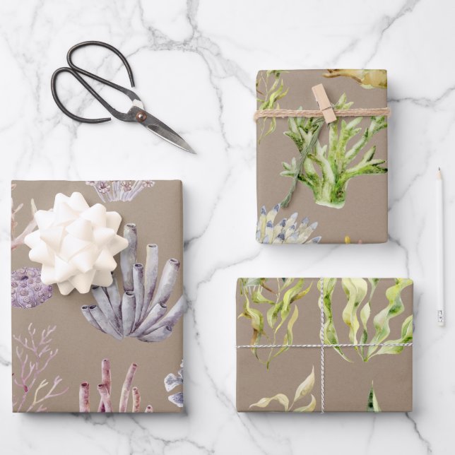 Coraux d'aquarelle en papier kraft rustique Grasse (Recto)