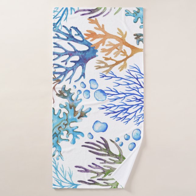 Coraux dessinés à la main : motif sous-marin. (Serviette de bain)